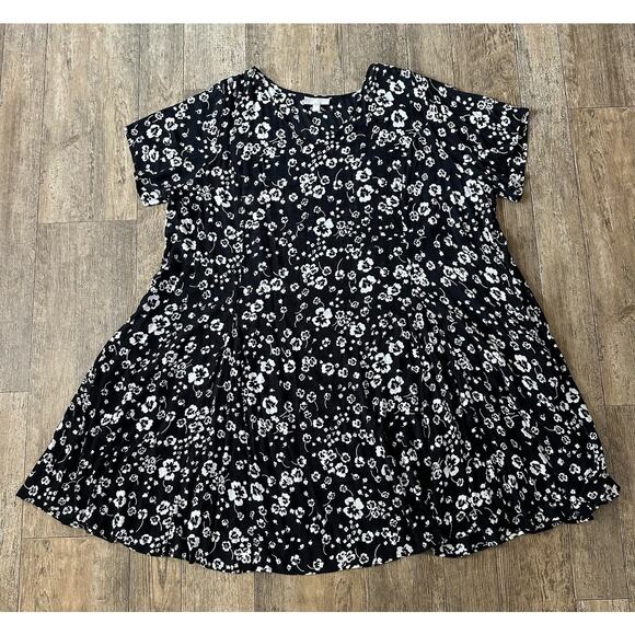 Woman Within Dresses & Skirts - Woman Within Size 32W Black White Floral Midi Boho Sheer Rayon V Neck Long Dress